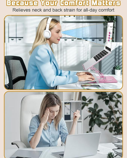 Adjustable Laptop Stand for Desk-360° Rotating Foldable Laptop Holder Ergonomic Laptop Riser for MacBook Pro/Air Dell HP Lenovo Notebook up to 16",Pink