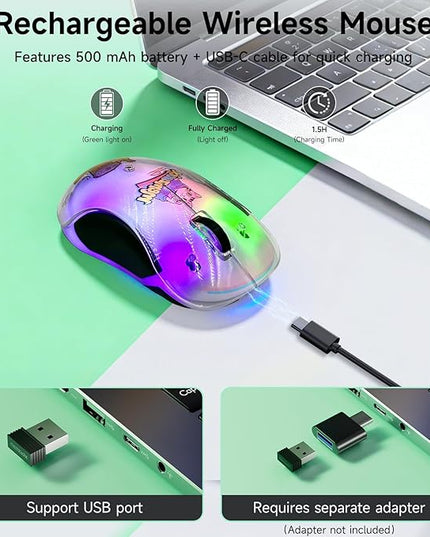 memzuoix 2.4G LED Wireless Mouse, Rechargeable Ergonomic Mouse with Detachable Cover, 1200 DPI Portable Optical Computer Mouse with USB Receiver for Laptop/PC/Desktop/MacBook, 5 Buttons-with Stickers
