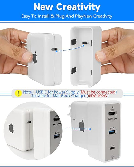 Docking Station for MacBook Charger, 4 in 1 Multiport Adapter, USB C 3.1 Port-10G/PD 100W Charging, USB A 3.0 Port-5G, HDMI Port-4K@60Hz, RJ45 Port-Ethernet 1Gbps (Supports 65W-100W MacBook Charger)