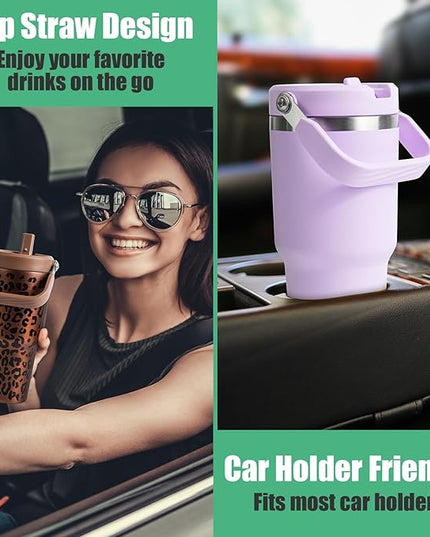 30 oz Tumbler with Lid and Straw, Stainless Steel Vacuum Insulated Tumblers with Flip Straw and Top Handle, Reusable Insulated Water Bottle for Home, Office, Leakproof, Fit in Cup Holder
