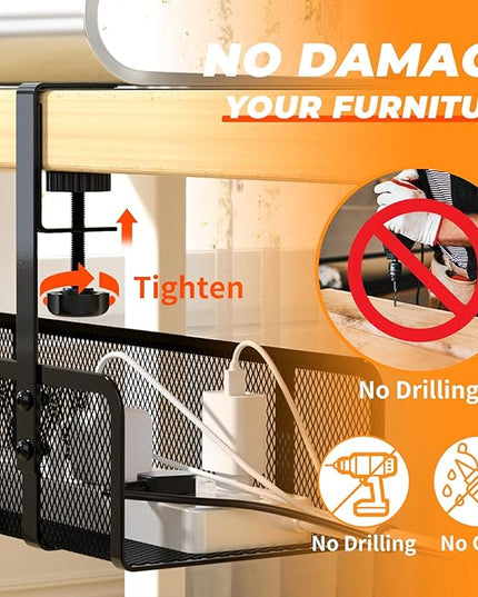 Under Desk Cable Management Tray, Wire Management Desk Cable Organizer Cable Management Box, Cord Organizer Storage for Office