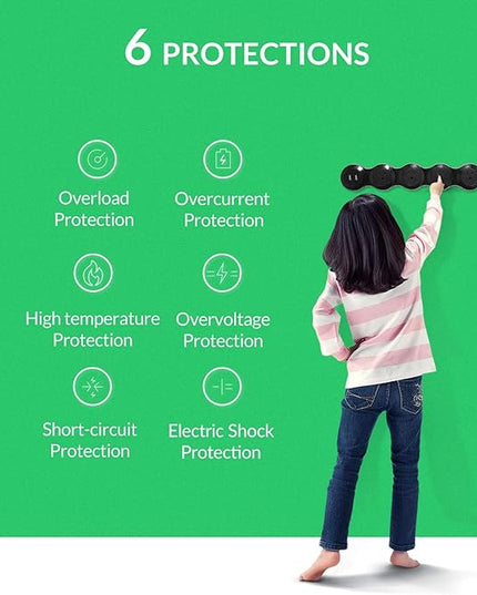 Deformation Power Cord for Large Plug Charger Socket -Flat Plug Power Strip with 2 USB Ports and 4 Multi Outlets, with 6.5FT Extension Cord