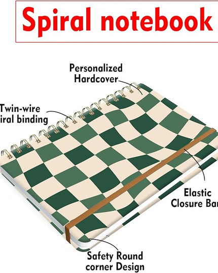 Spiral Journal Notebook for Women, Hardcover A5 College Ruled Notebook, 60 Sheet, Thick Paper, Cute Lined Journal for School, Office & Work, 6 x 8.4 in(Green Checkered)