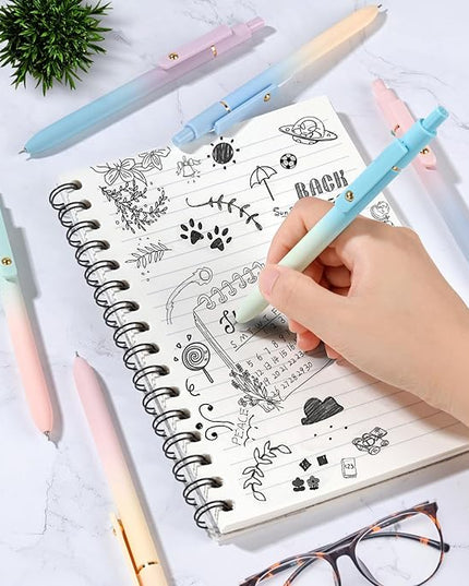 FIOVER Gel Pens, 6 Pcs 0.7mm Comfort Grip Quick Dry Black Ink Pens Fine Point Smooth Writing Pens, Cute Office Back to School Supplies Gifts for Women (6PCS Gradient Black Ink)