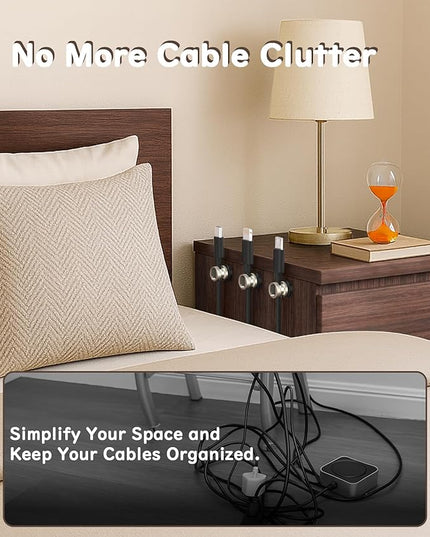 Maveek Metal Magnetic Cord Holder, Magnet Cable Clips Stainless Steel Adjustable Cord Organizers for Desk Nightstand Car Office Charging Wires USB C Laptop Earphone Audio Cords (4 Pack)