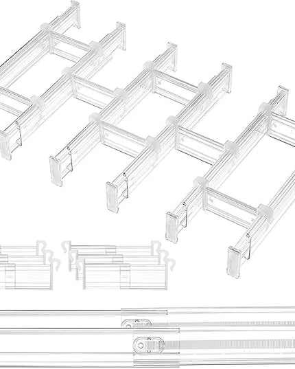 Vtopmart 2.36” Drawer Dividers with Expandable Inserts, 12.8"-22.3" Adjustable Kitchen Drawer Organizer, Clear Plastic Organizer Separator for Flatware, Utensil, Cutlery, 8 Dividers with 14 Inserts