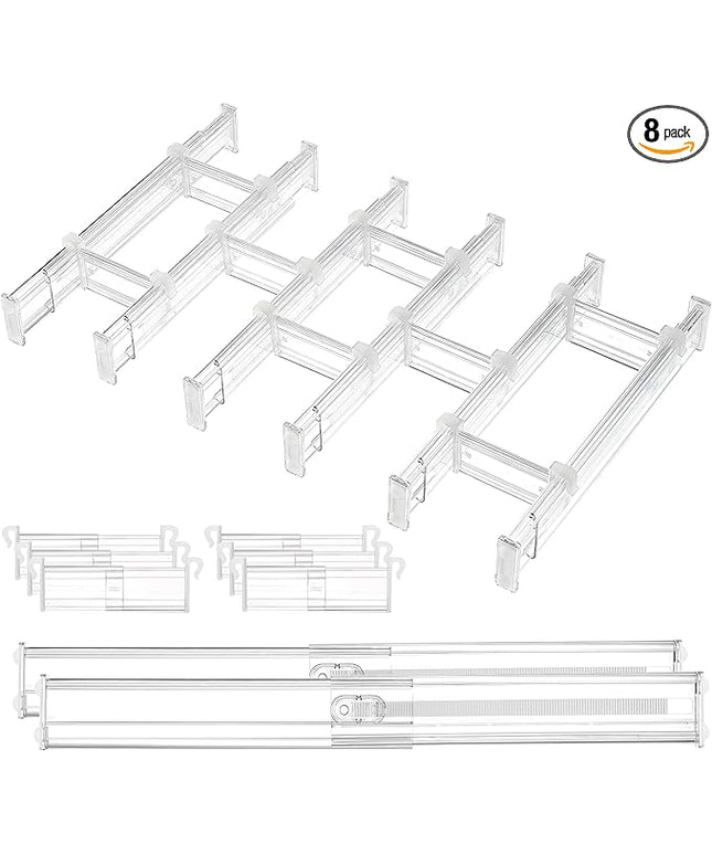 Vtopmart 2.36” Drawer Dividers with Expandable Inserts, 12.8"-22.3" Adjustable Kitchen Drawer Organizer, Clear Plastic Organizer Separator for Flatware, Utensil, Cutlery, 8 Dividers with 14 Inserts