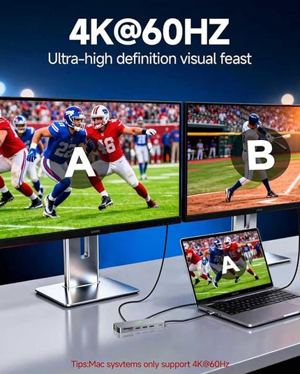 USB C Docking Station Dual Monitor 11 in 1, 4K@60Hz HDMI & DisplayPort Hub with Gigabit Ethernet, 100W PD, USB 3.0, USB C, SD/TF Card Reader, Compatible with MacBook, Dell, HP, Lenovo, Surface
