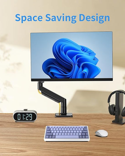 Single Monitor Stand for 13 to 32 inch Screens, Gas Spring Monitor Arm with Swivel, Tilt, Rotation, Height Adjustable, Desk Mount with C-Clamp and Grommet Base, Holds 4.4 to 19.8lbs Screen, Black
