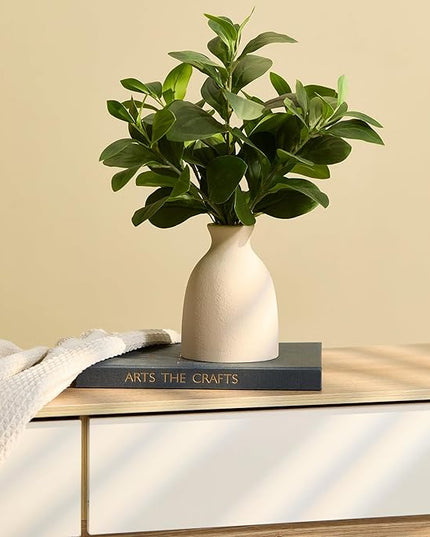 Amore Florals 16" Artificial Eucalyptus Stems Potted Plant Indoor Fake Plants - Realistic Greenery with Vase, Small Artificial Office Desk Plants in Pots for Home Decor Weddings Centerpieces