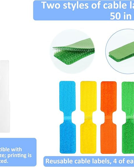 50 Pcs Cord Labels for Electronics 20 Reusable Large Wire Tag 30 Write On White Cords Label Multicolor Cord Labels for Electronics for Identifying Electrical Charging Cords Management (5 Colors)