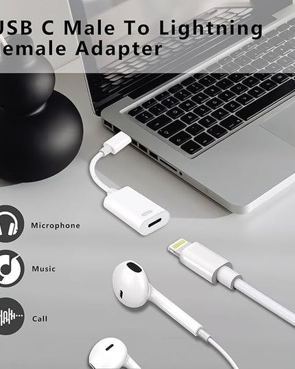 USB C to Lightning Headphone Audio Adapter, Type C Male to Female Lightning Earphone Converter with Charge/Data Transfer, Compatible with iPhone 16/15 Plus/Pro/Max, iPad Pro/Air 6/5/4, MacBook