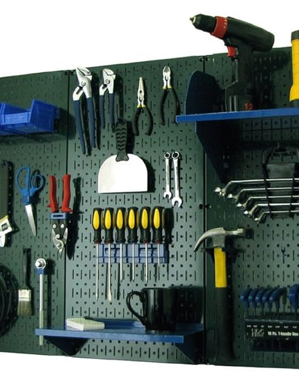 Wall Control Pegboard Organizer 4 ft. Metal Pegboard Standard Tool Storage Kit with Green Toolboard and Blue Accessories