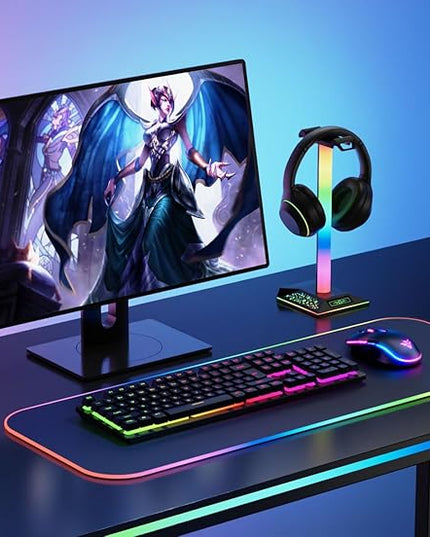 RGB Gaming Headset Stand, LED Headset Holder with 10 Lighting Modes, Headphone Stand Cool Stuff for Boys, Desk PC Gaming Accessories Gifts for Gamers Men Adult, Medium