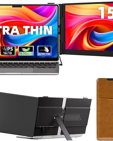 15.3" Laptop Screen Extender, Ultra-thin Portable Monitor FHD 1080P IPS, Dual Screen Extra Travel Monitor for Laptops 13-17" with USB-C/HDMI Port, Plug & Play for Windows/Mac/Android/Switch/PS