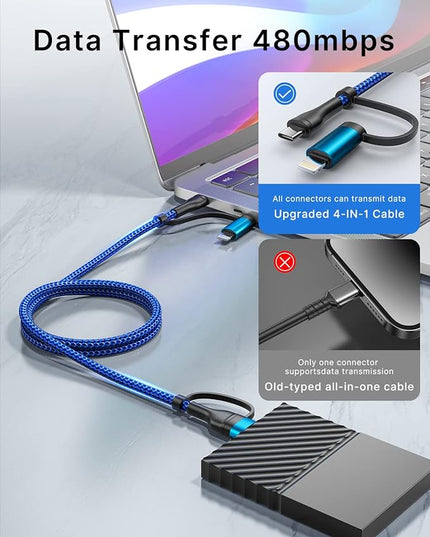 XUDUO 4 in 1 Charging Cable Fast USB C Cable Type C Charger 60W Lightning Cable Adapter USB C to USB C Cable for iPad Charger Fast Multi Charging Cord Fits iPhone 17 16 15/15 Pro/15 Plus/14 Pro Max