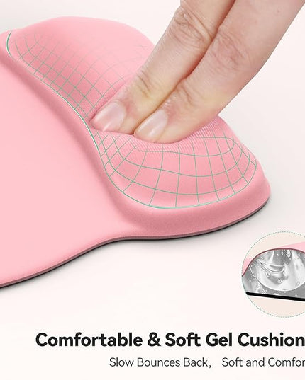 TECKNET Gel Mouse Pad with Wrist Rest, Ergonomic Office Mousepad with Wrist Support - Non-Slip & Smooth Surface Comfortable Desk Accessories Mat for Office, Gaming and Study - Pink