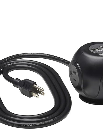 Tripp Lite Surge Protector 3-Outlet Spherical Surge Protector, 4 USB Ports (4.8A Shared) - 6-ft. (1.83 m) Cord, 5-15P Plug, 540 Joules, Black (TLP36USB)