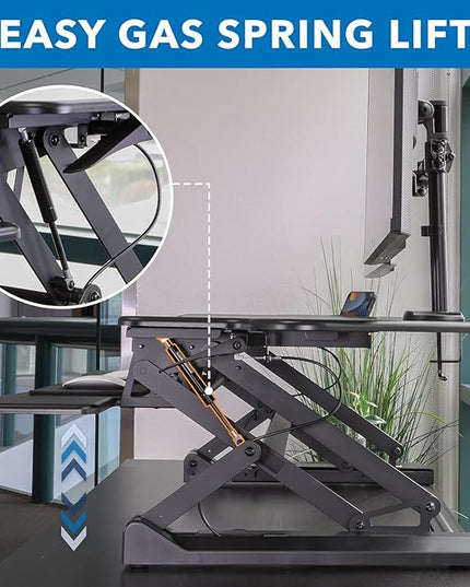 Mount-It! Standing Desk Converter Height Adjustable 47" Extra Large Wide Stand Up Desk Riser, Dual Monitor Arm Mounts, Stand Up Desk Convertor with Keyboard Tray, Fits Two Monitors up to 32"