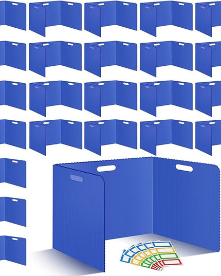 24 Pcs Desk Dividers for Students Classroom Plastic Privacy Folders Blue Test Dividers for Students Desks Trifold Privacy Panel Partitions for School Teacher Supplies(24pcs Blue)