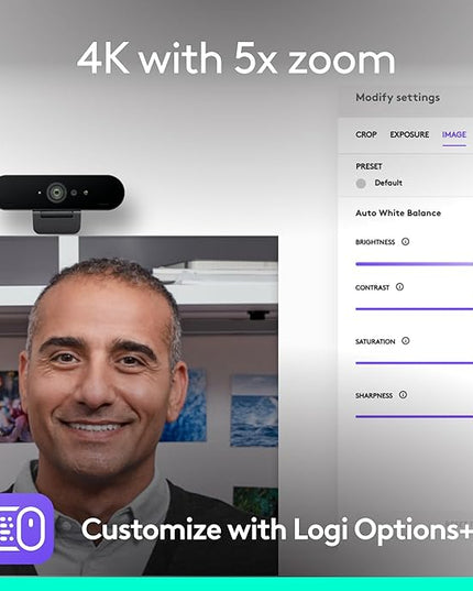 Logitech Brio 4K Webcam, Video Calling, Noise-Cancelling mic, HD Auto Light Correction, Wide Field of View, Windows Hello Works with Microsoft Teams, Zoom, Google Meet, PC/Mac/Laptop/MacBook/Tablet