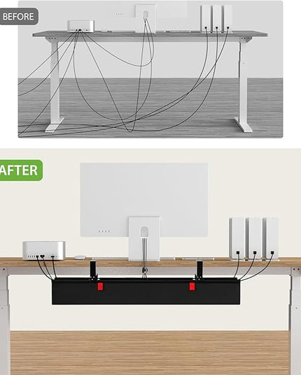 KEEGH Large 36" Under Desk Cable Management Tray - Under Desk Cord Organizer - Clamp/Screw Mount - Support Upto 70lbs - Fabric Wire Management - Gaming/PC Cable Raceways - Cord Hiders for Office/Home
