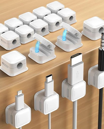 18 Pack Magnetic Cord Organizer Holder,Strong Adhesive Desk Cable Management Easy Open,Organize Phone Charging Cords Wire Holder Organizer Neatly for Home,Office,Car,Desk,Nightstand-White