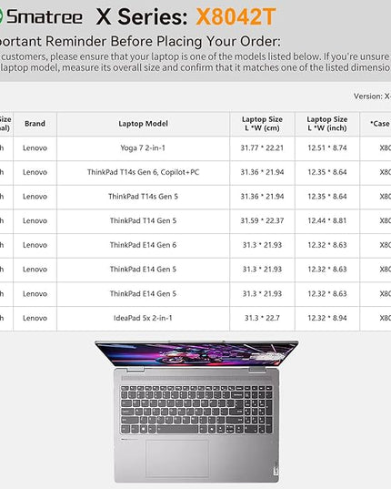 Smatree Hard EVA Protective Sleeve Case Compatible for 14 inch Lenovo Yoga 7 2-in-1, for Lenovo IdeaPad 5X 2-in-1, for ThinkPad T14s/E14 Gen 6/5, for ThinkPad T14 Gen 5 Laptop Bag, White (X8042TW)