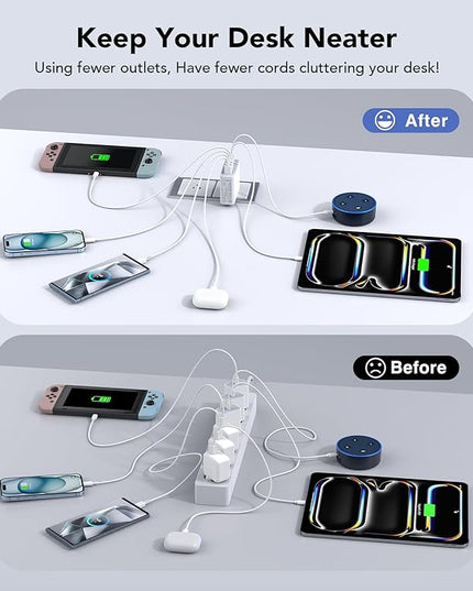 USB C Wall Charger, 100W 6-Port PD Fast USB C Charging Block,3USB C+3USB A Charging Station Hub Block Power Strip Adapter Plug Type C Cube Brick for iPhone 17/16/15/14/13/Pro Max,iPad,Samsung,Tablet