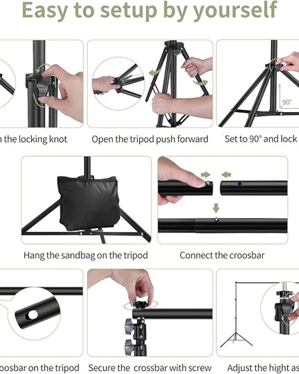 Backdrop Stand 10x7ft(WxH) Photo Studio Adjustable Backdrop Stand Kit Photography Backdrops with 4 Crossbars, 6 Clamps, 4 Spring Clip, 2 Sandbags and Carry Bag for Parties/Wedding/Photography