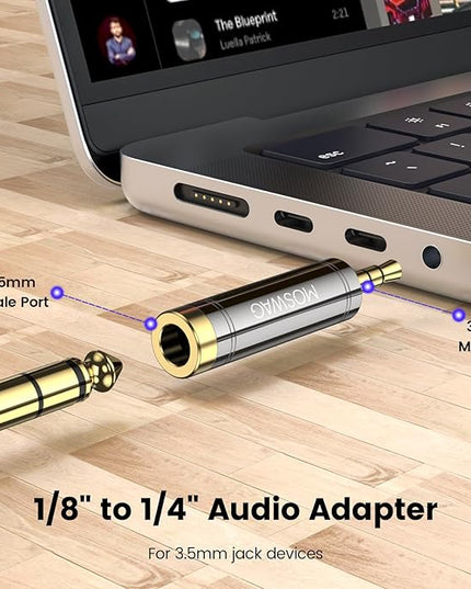 MOSWAG 3.5mm Male to 1/4'' Female Stereo Headphone Adapter, 3.5mm(1/8'') Plug Male to 6.35mm (1/4'') Jack Female Stereo Adapter for amplifiers, Mixing Console, Home Theater Devices, Electric Guitar