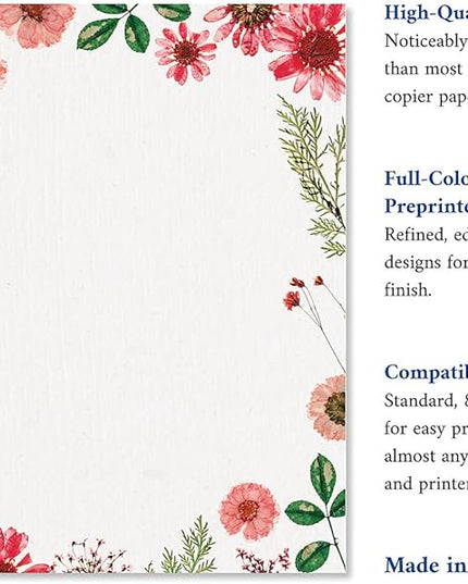 Current Sun Dried Floral Letter Paper - Spring Stationery Papers With Decorative Sun Dried Flowers Border, Printable Holiday, Wedding & Bridal Shower, & Invitation Sheets, Set of 25, 8 1/2" x 11"