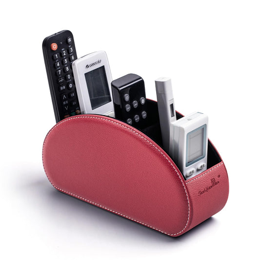 Remote Control Holders Organizer Box with 5 Compartment PU Leather Caddy