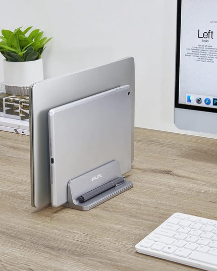 JARLINK Vertical Laptop Stand Holder, Aluminum Double Desktop Stand Holder with Adjustable Dock (Up to 17.3 inch), Compatible with MacBook, Surface, Chromebook, and Gaming Laptops, Grey
