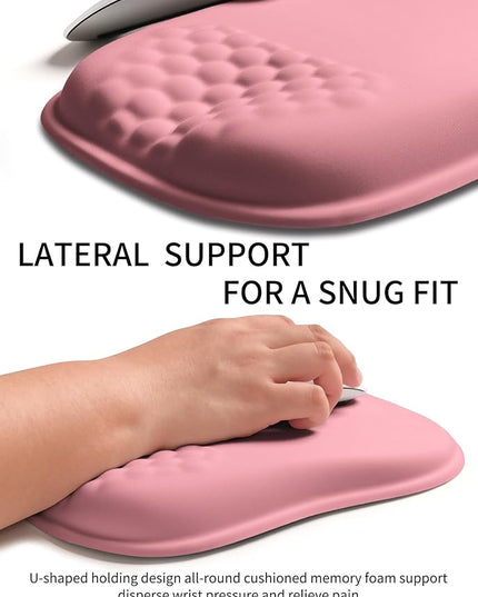Hokafenle Ergonomic Wrist-Hugging Mouse Pad Wrist Support, U-Shaped Holding Wrist Rest Mousepad for Carpal Tunnel Pain Relief with Cushioned Memory Foam Slope Massage Bulge (Classic 10.2x8.3 in,Pink)