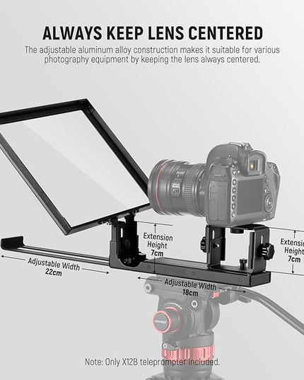 NEEWER Basics X12B Aluminum Alloy Liftable Teleprompter 12" Compatible with iPhone iPad Tablet Phone Camera, No Assembly/Remote & App Control with Cleaning Cloth, for Online Teaching Live Streaming