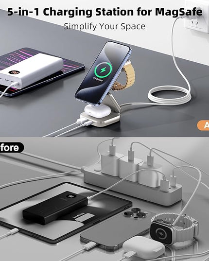 5-in-1 Wireless Charger for MagSafe, AC ISLAND Portable Travel Charging Station, 35W Max Fast Foldable Magnetic Stand, Evolved for iPhone 17-12 & Air Series, Apple Watch, AirPods (with 35W Adapter)