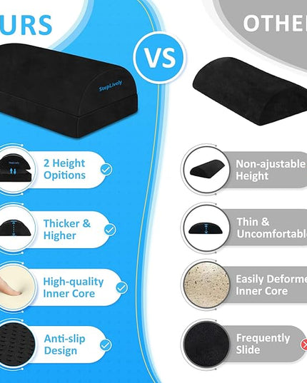 StepLively Foot Rest for Under Desk at Work, Comfortable Foot Stool with 2 Adjustable Heights, Footrest with Washable Cover, for Back & Hip Pain Relief, Suitable for Office, Home, Car, Black, X-Large
