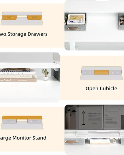 Claiks Electric Standing Desk with 2 Drawers, Adjustable Standing Desks with Storage, Height Adjustable Stand up Desk for Home Office with 2 Hooks,48 Inch White