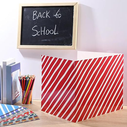 Sherr 30 Pcs School Privacy Boards Bulk for Student Colored Desk Trifold Divider Panels Privacy Partition Folders for School Student Teacher Desks, 15.8 x 13.4 x 11.81 Inches (Stripe Color)