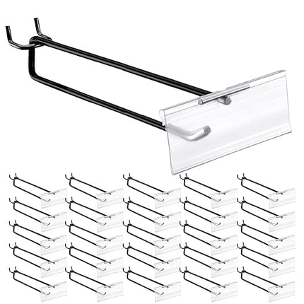Tandefio 50 Pack 11 Inch Black Metal Peg Board Hooks with Clear Plastic Label Holder Stainless Steel Display Pegboard Hooks for 1/8'' to 1/4'' Pegboard Wall for Garage Storage Retail Shop Supplies