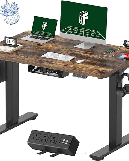FLEXISPOT EN2 Whole-Piece Standing Desk with Clamp Power Strip, 48 x 30 Electric Stand Up Height Adjustable Desk with Cable Management (Black Frame + 48" Rustic Brown Desktop, 2 Packages)