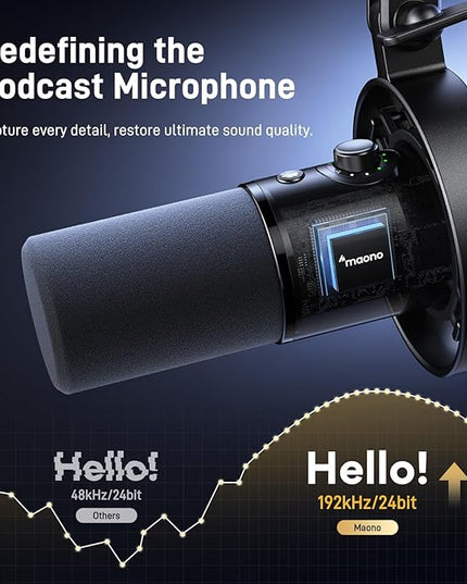 MAONO USB XLR Dynamic Microphone for Podcast: PC Computer Gaming Mic with 192kHz/24bit for Studio Recording Streaming Content Creation PD300XT