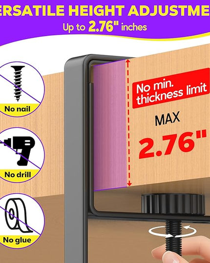 Under Desk Cable Management Tray, REFLYING 14.6" Cable Management Under Desk No Drill,Adjustable Clamp Cord Wire Organizer, Cord Hider for Standing Table, Wire Hider for Office,Home (Small)
