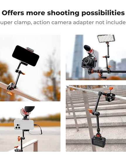 K&F CONCEPT 11" Magic Arm 1/4" Screw 360° Ball Heads Articulating Friction Camera Arm Mount for Monitor, LED Light, Webcam, Microphone, Camera Cage
