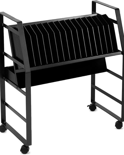 Line Leader 16-Device Mobile Charging Station | Steel Rolling Cart for Laptops, Tablets, & Chromebooks | Open Design with Dividers & UL-Certified Surge Protection | Portable Charging Stand (Black)
