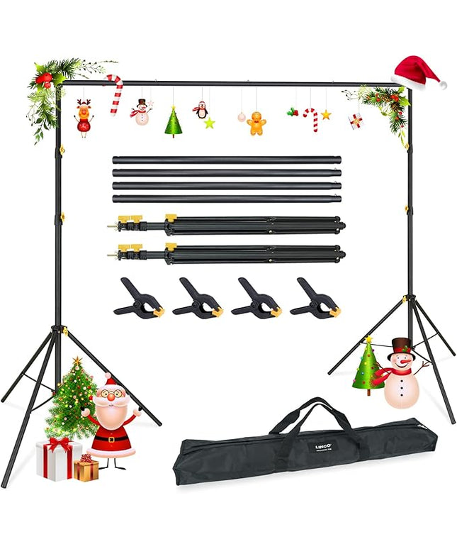 LINCO Lincostore Backdrop Support Stand Kit 10x6.5ft Adjustable Photography Studio Photo Background Support System with Carrying Bag for Green Screen Muslin, 4171