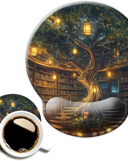 Ergonomic Mouse Pad with Wrist Support,Mouse Pad with Wrist Rest,Relieve Wrist Pain Mousepad Non-Slip Rubber Base,Mouse Pads for Desk,Computers,Laptop,Office,Home,Accessories Library Tree
