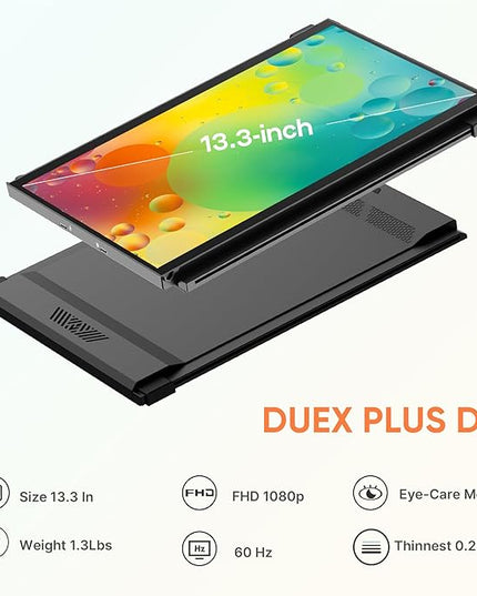 Mobile Pixels Duex Plus DS Portable Laptop Monitor, 13.3'' Laptop Screen Extender, Type-C/HDMI Plug and Play, Portable Monitor for 13'' to 14.5'' Laptop