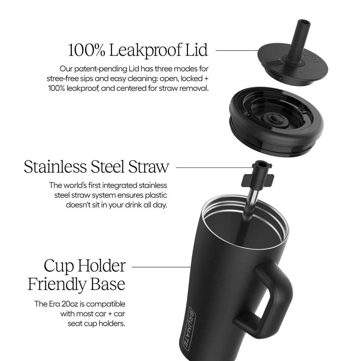 BrüMate Era 20 oz Tumbler with Handle and Straw | 100% Leakproof Insulated Tumbler with Lid and Straw | Made of Stainless Steel | Cup Holder Friendly Base | 20oz (Blue Agave)